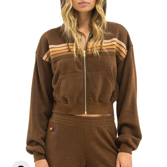 Aviator Nation Tops - Aviator Nation 5 STRIPE CROPPED ZIP HOODIE RELAXED